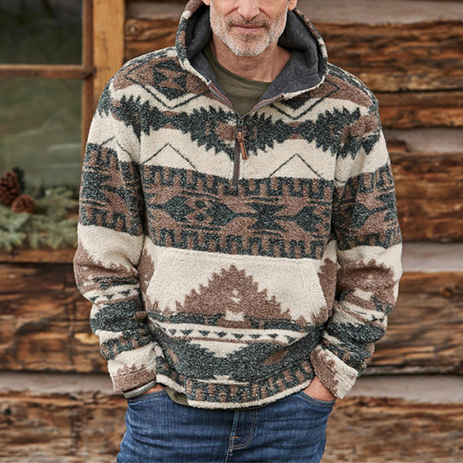 

Mens Vintage Printed Plush Casual Pullover