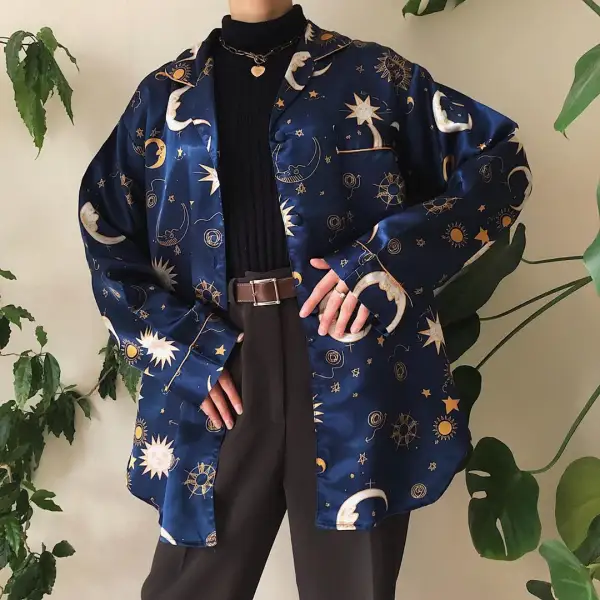 Vintage Printed Color Long Sleeve Shirt - Relieffe.com 