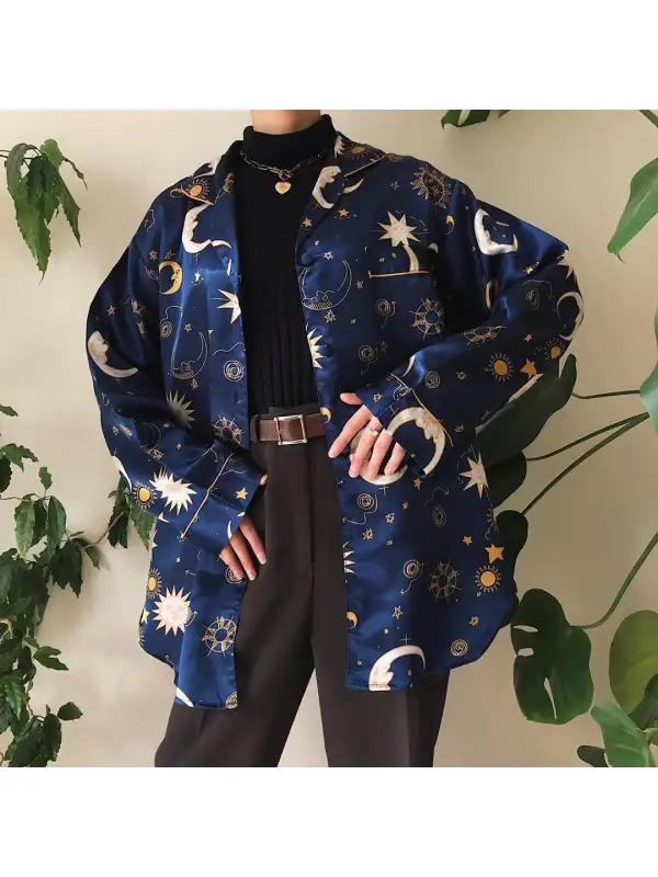 Vintage Printed Color Long Sleeve Shirt - Onevise.com 