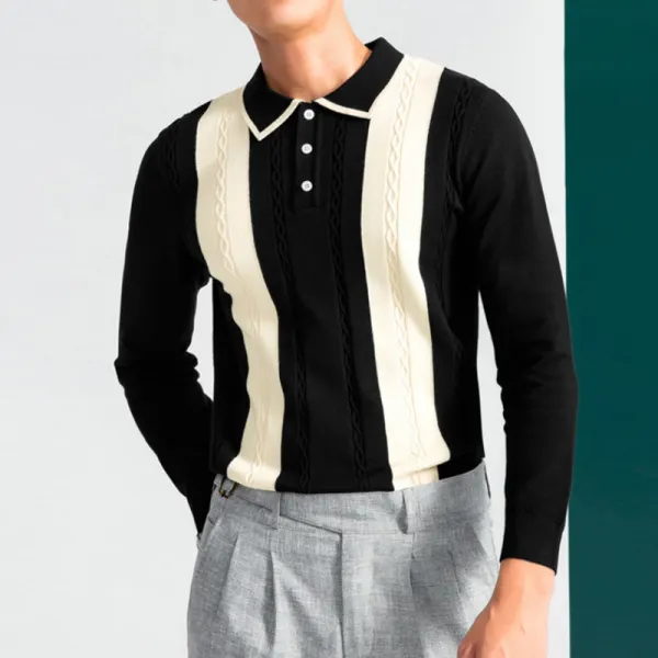 Simple Lapel Contrast Color Knit Polo Shirt - Chrisitina.com 