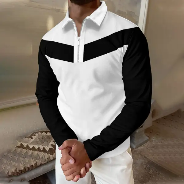Contrast Color Long Sleeve Polo Shirt - Villagenice.com 