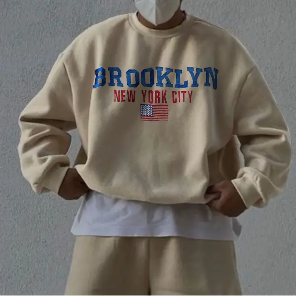 Retro Men's American Brooklyn Casual Crew Neck Sweater - Yiyistories.com 