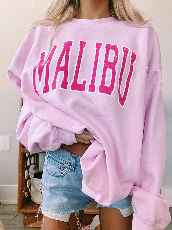 Round Neck Long Sleeve Pink Sweatshirt