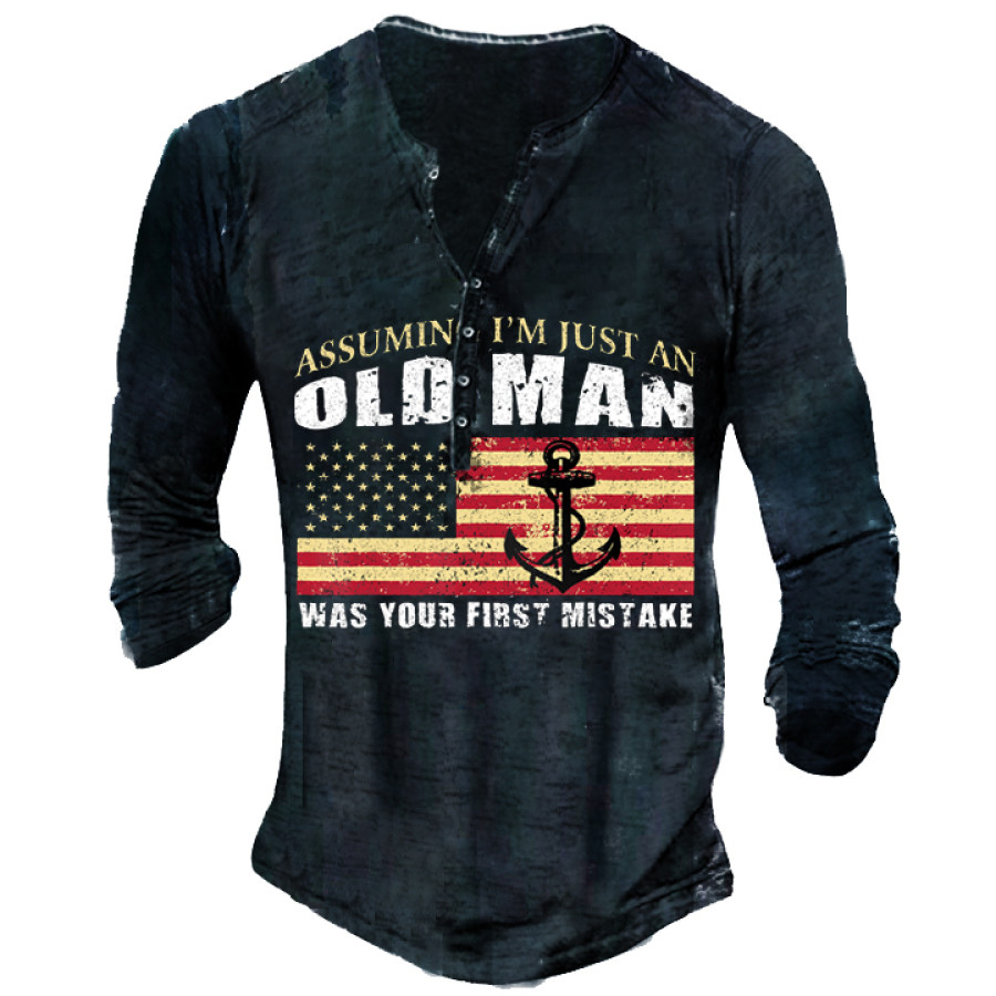 Old Men Was Your First Mistake Men's Henley Button Long Sleeve Shirt