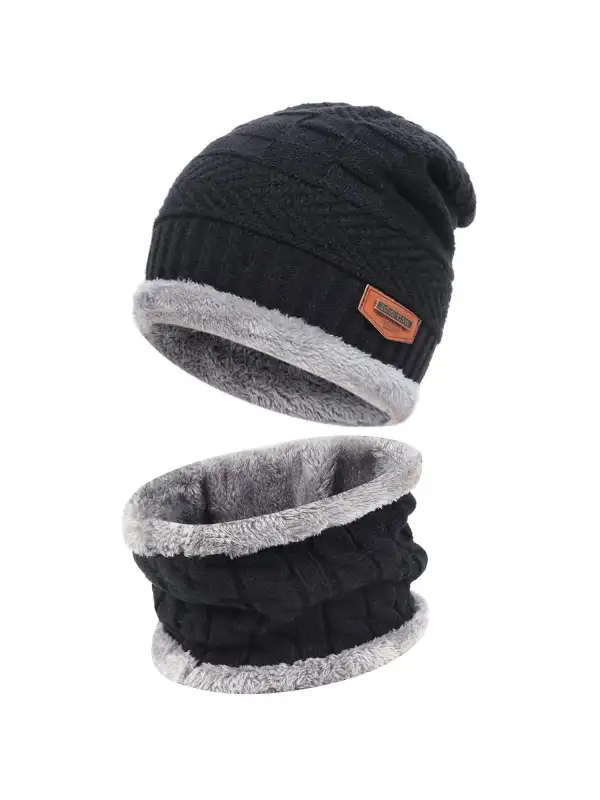 Men‘s and Women’s Winter Beanie Hat Scarf Set Warm Knit Hat Thick Fleece Lined Winter Cap - Realyiyi.com 