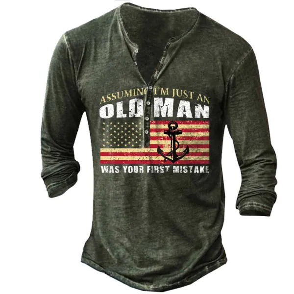 Old Men Was Your First Mistake Men's Henley Button Long Sleeve Shirt - Cotosen.com 
