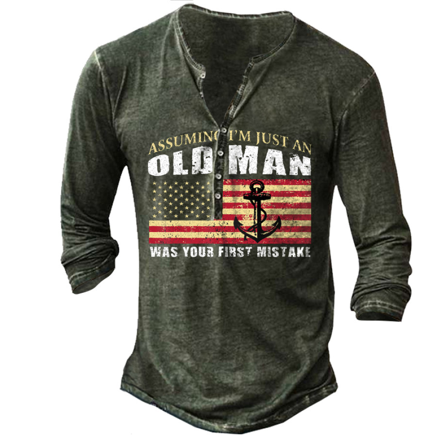 

Old Men War Dein Erster Fehler Langarmshirt Mit Henley-Knopf Für Herren