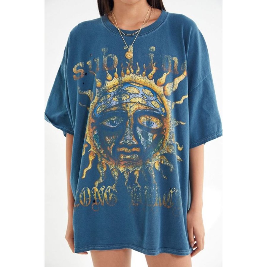 

Fashion Trend Long Printed Short Sleeve T-shirt