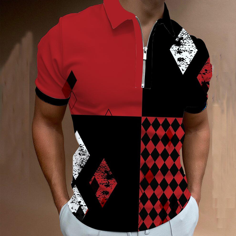 Men's Vintage Checkerboard Print Chic Polo Shirt
