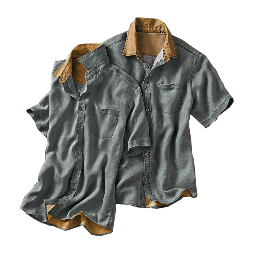 

Men's Outdoor Vintage Contrast Color Cargo Short Sleeve Shirt