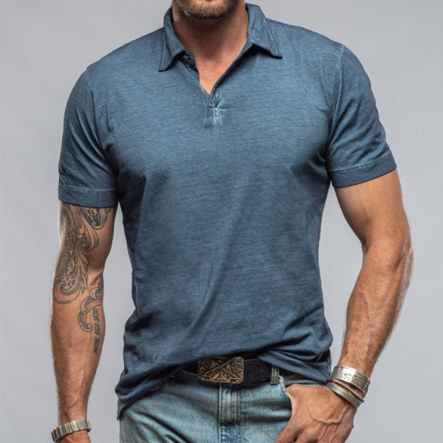 

Midnight Blue Men's Vintage Print Polo Neck Short Sleeve T-Shirt