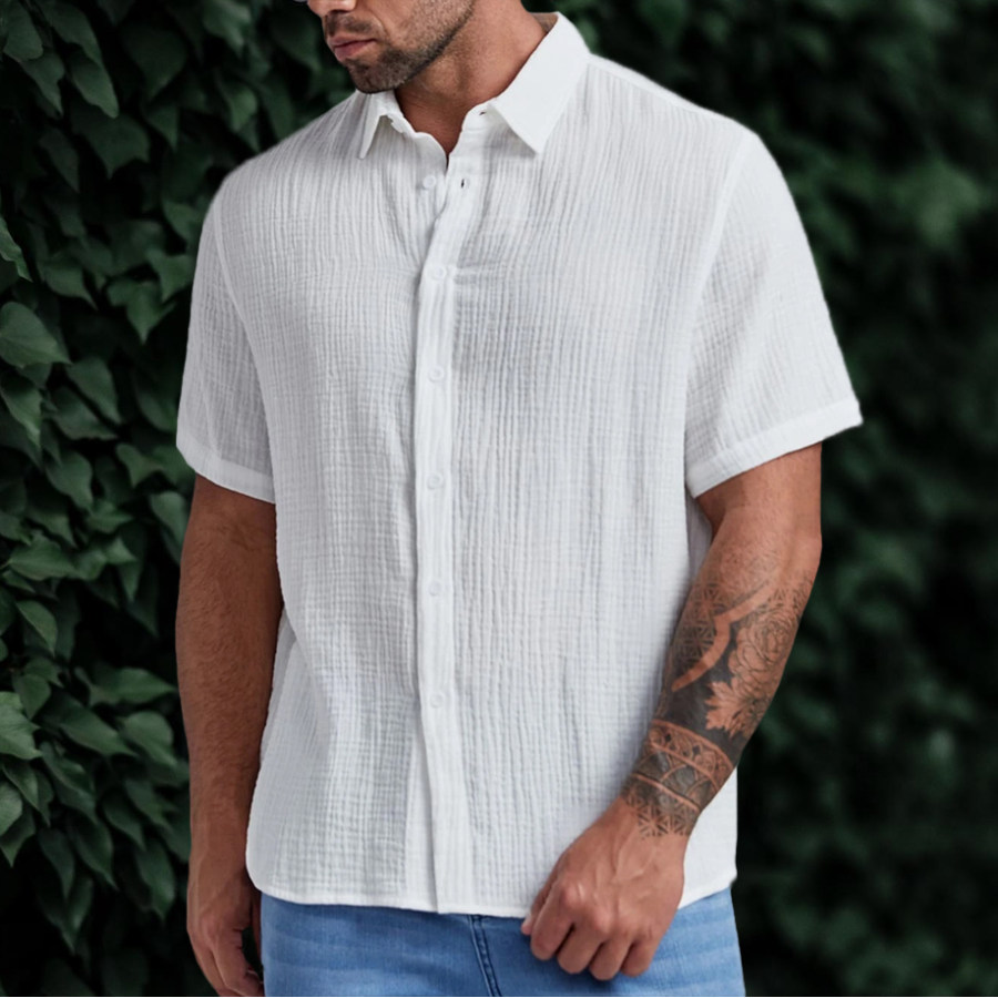 

Men's Seersucker Wrinkle-Free Solid Color Casual Basic Short Sleeve Shirt