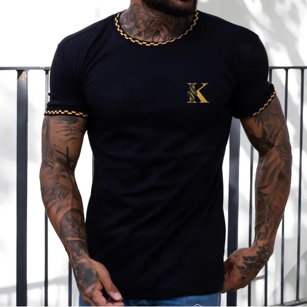 Men's Fashion King Print Color Matching Casual Slim Fit T-Shirt - Stormnewstudio.com 