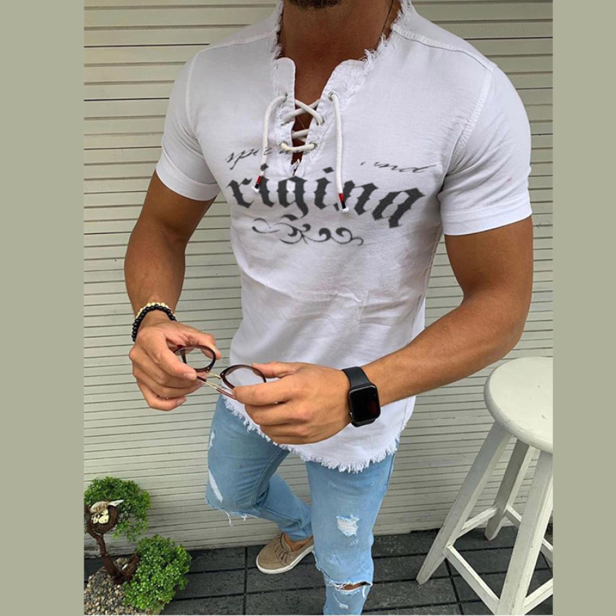 

Casual Print Drawstring Short Sleeve T-shirt