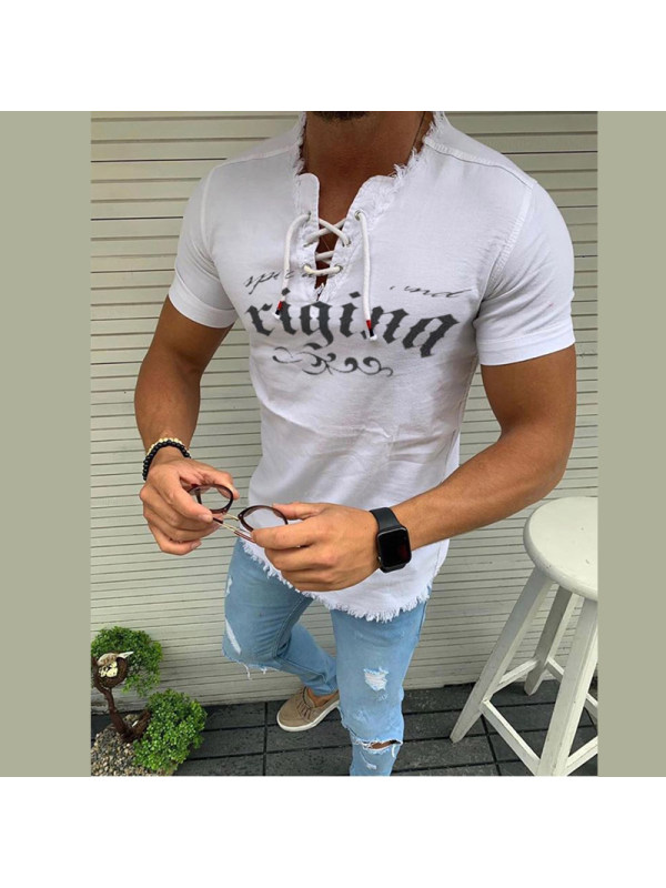 Casual Print Drawstring Short Sleeve T-shirt