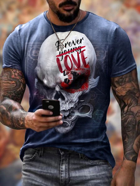 Men's Hell Skull Art Print Chic Short Sleeve T-shirt