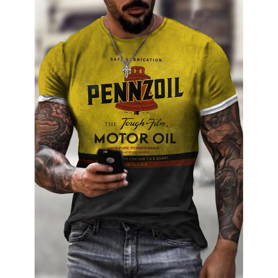 

Crew Neck Motor Oil Motorcycles Short Sleeve Tops T-shirts