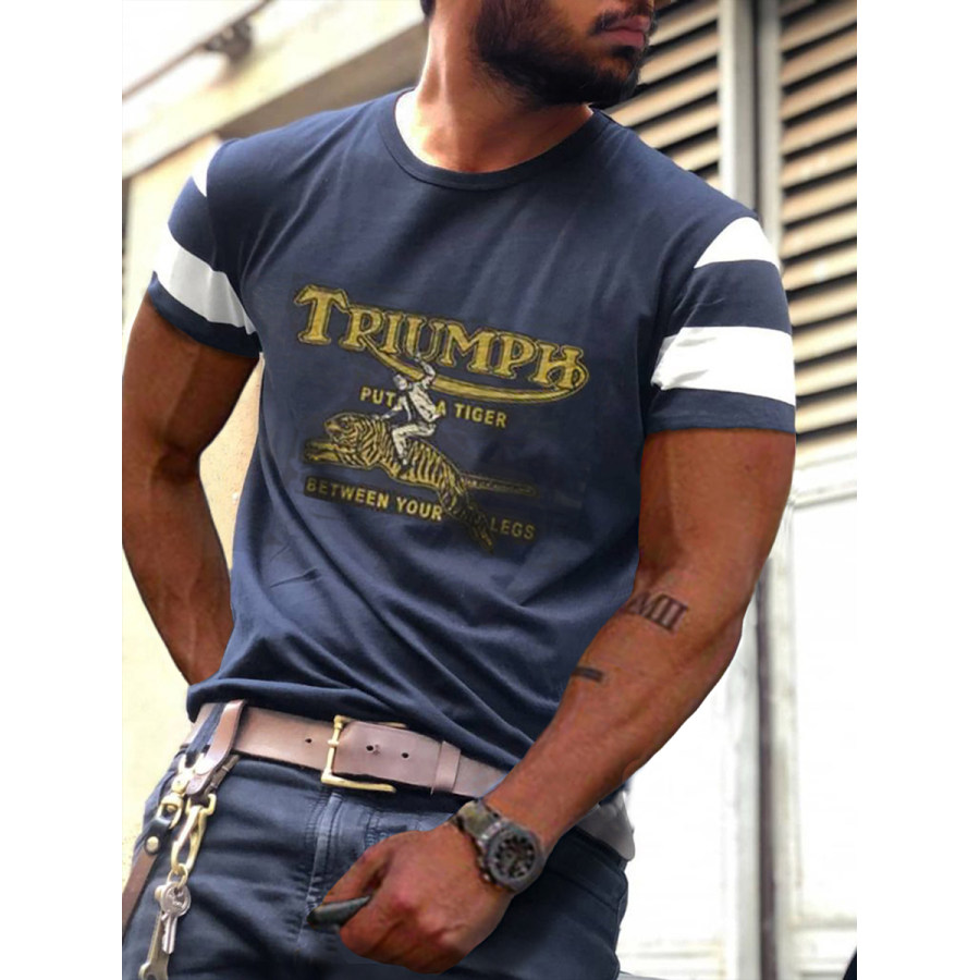 

Mens Retro Crew Neck Stripes Short Sleeve Tops T-shirts