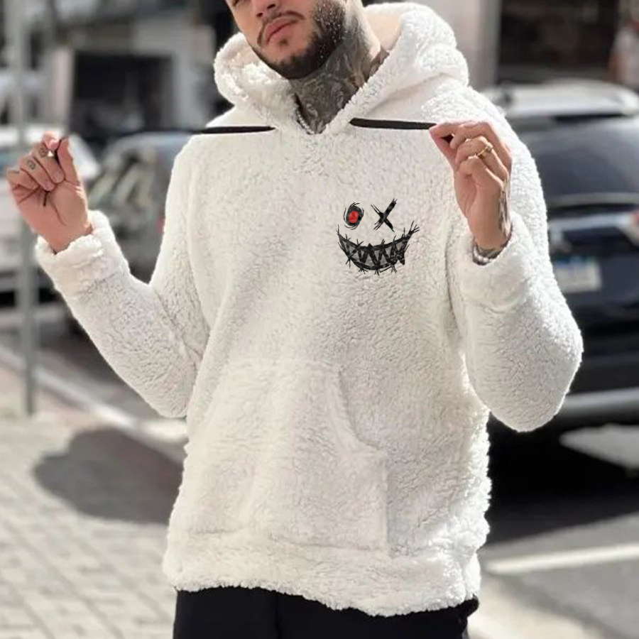 

Smiley Casual Hooded Plush Sweatshirt