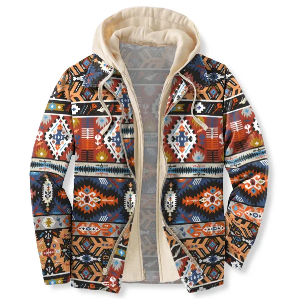 Men's Autumn & Winter Outdoor Casual Vintage Ethnic Print Hooded Jacket - Salolist.com 