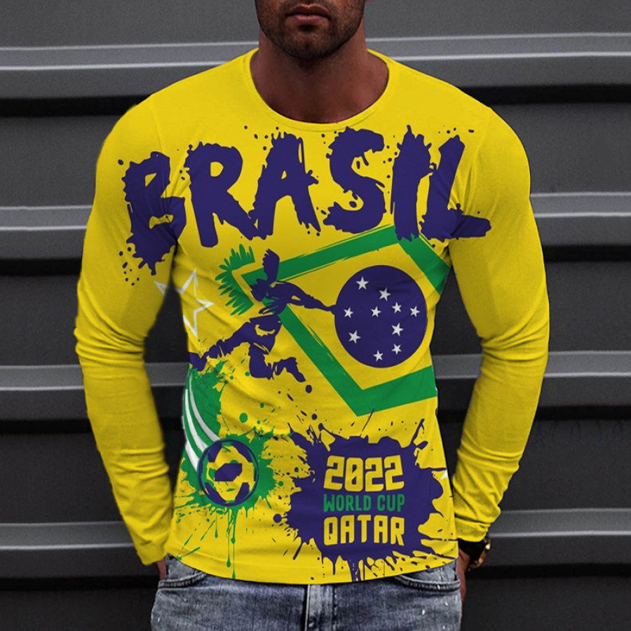 

Men's Casual Brazil Football Fan Long Sleeve T-Shirt