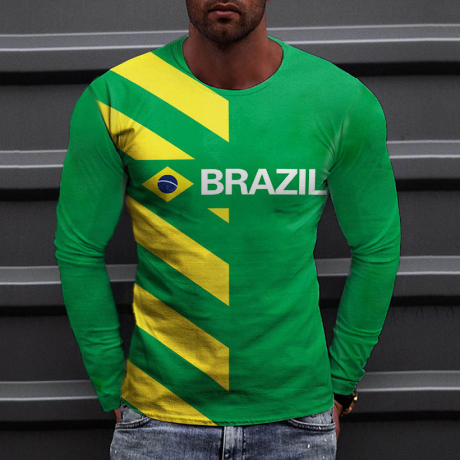 

Men's Casual Brazil Flag Football Fan Long Sleeve T-Shirt