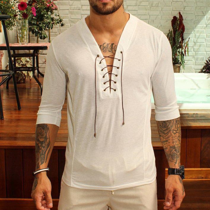 Men's Solid Color V-neck Chic Casual T-shirt