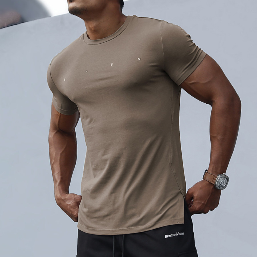 

Men's Outdoor Casual Solid Color Breathable Round Neck Bottoming Shirt Sports Fitness Slim Short-sleeved T-shirt