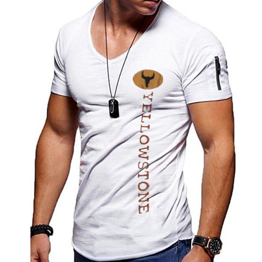 

Men's Vintage Western Yellowstone Casual Zipper Pocket T-Shirt