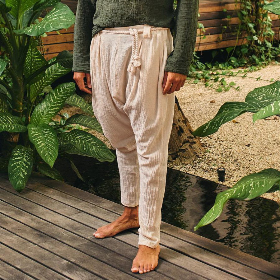 

Mens Linen Minimalist Holiday Plain Casual Pants