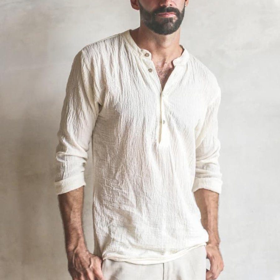 

Tulum Linen Pleated Henley Collar Shirt
