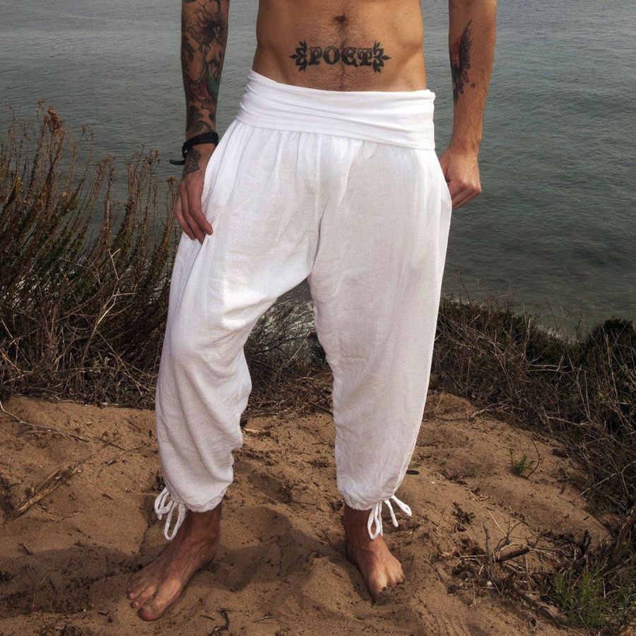 

Простые удобные повседневные мужские льняные брюки пляжные штаны для йоги