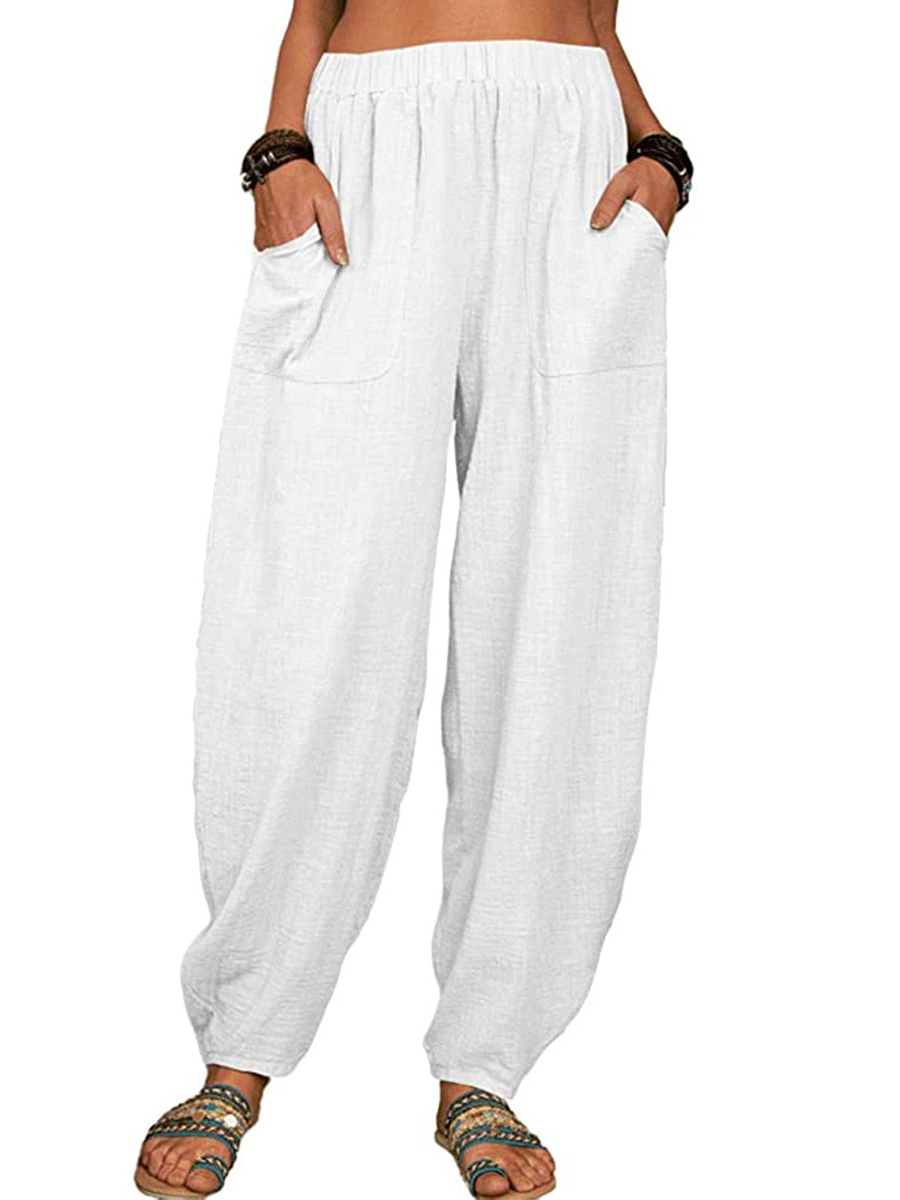 Linen Blend Casual Solid Pockets Women Harlan Pants