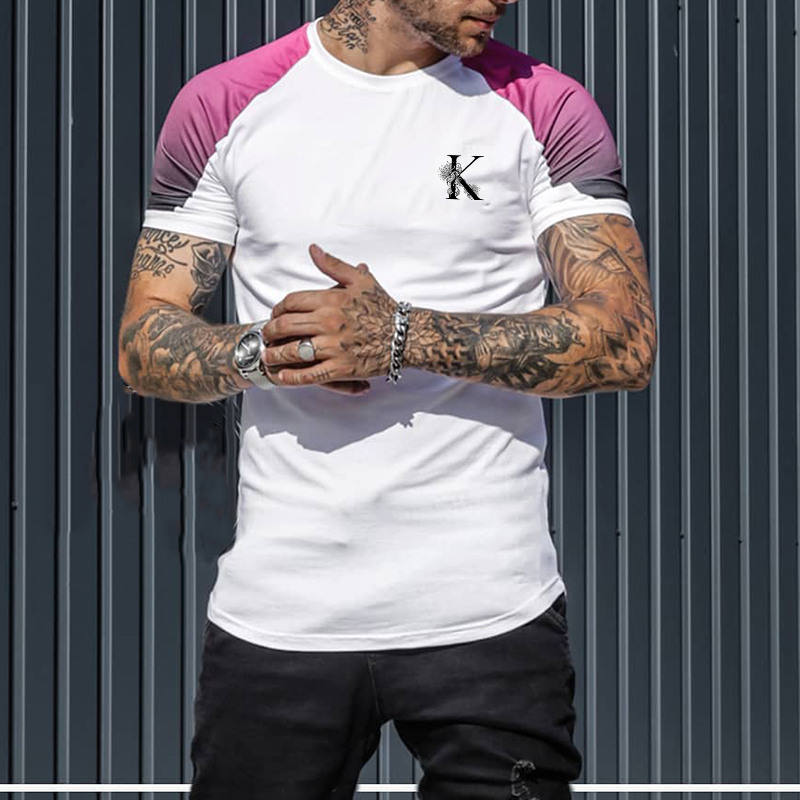 Men's Letter Printing Contrast Chic Stitching Fitness T-shirt