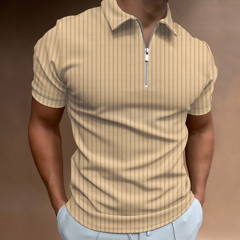Men's Outdoor Zipper Striped Chic Polo Shirt
