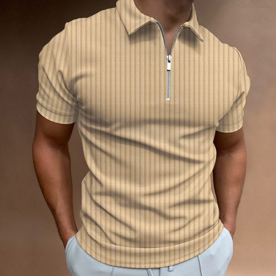 

Camisa Polo Masculina Listrada Com Zíper Ao Ar Livre