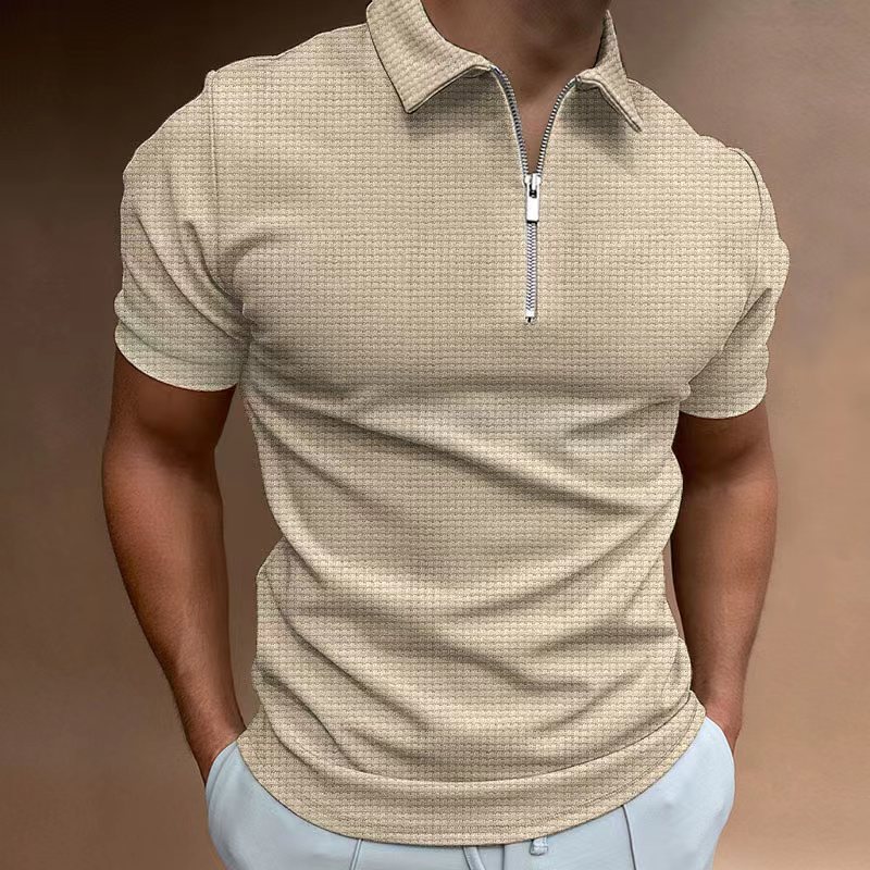 Men's Outdoor Zipper Polo Chic Shirts Waffle Knit Casual Golf Shirt