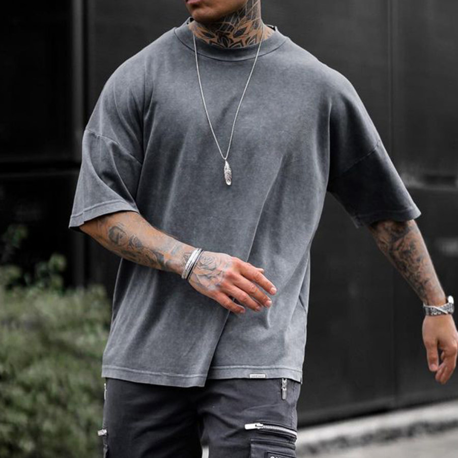 

Oversized Cotton T-Shirt Solid Color Street Casual T-Shirt