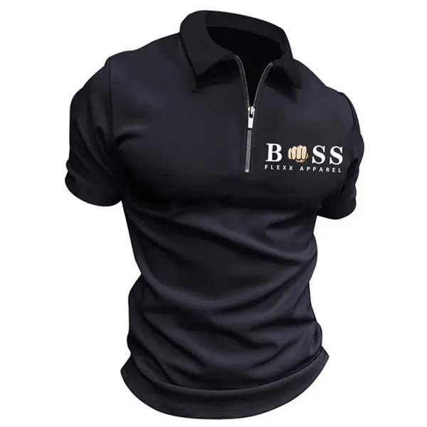Men's Boss Polo Shirt Solid Color Short Sleeve Lapel T-Shirt Casual Fit Tops - Cotosen.com
