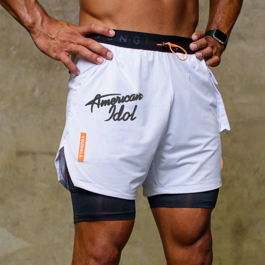 

American Idol Print Performance Line Compression Shorts High Elasticity Breathable Casual Sports Basketball Gym Shorts