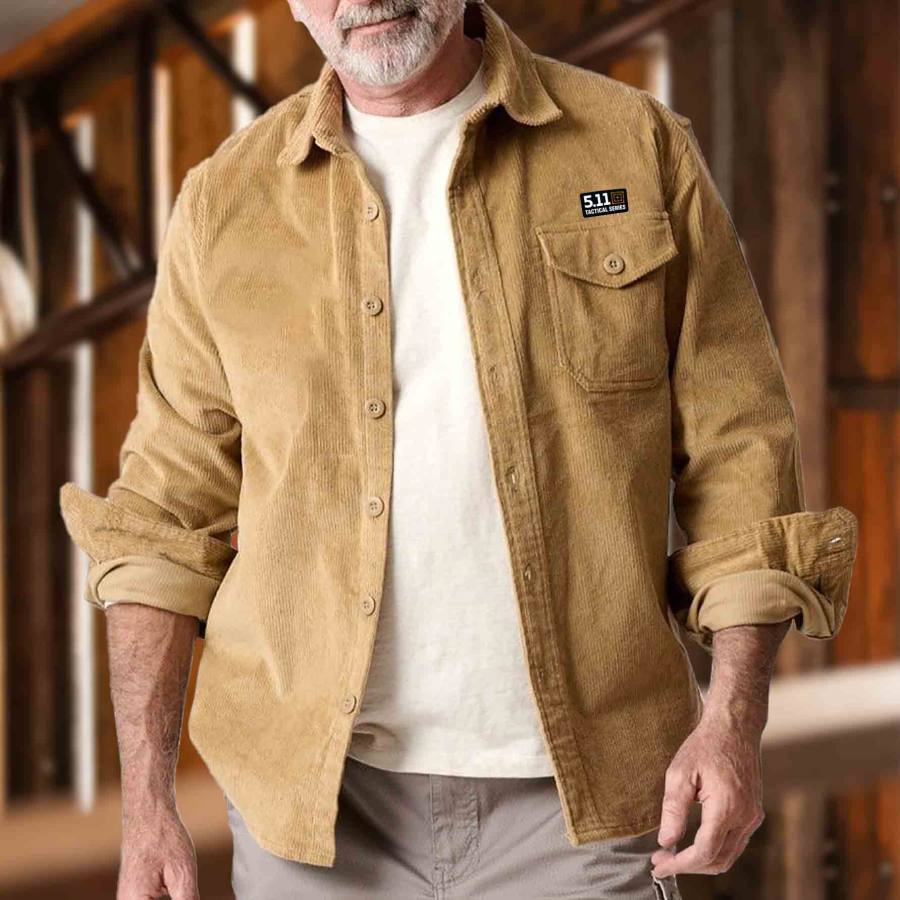 

Men's Shirt Long Sleeve Corduroy Vintage 5.11 Tactical Daily Tops Khaki