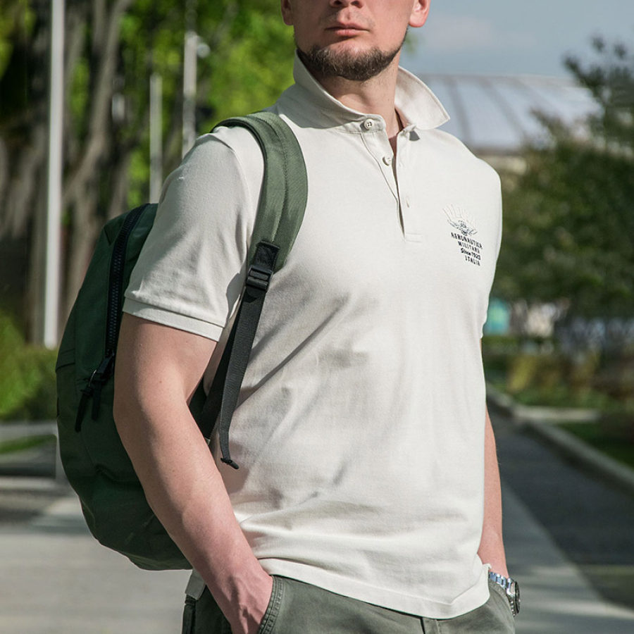 

Men's Polo Shirt Vintage Outdoor Training Embroidered Daily Polo Collar T-Shirt
