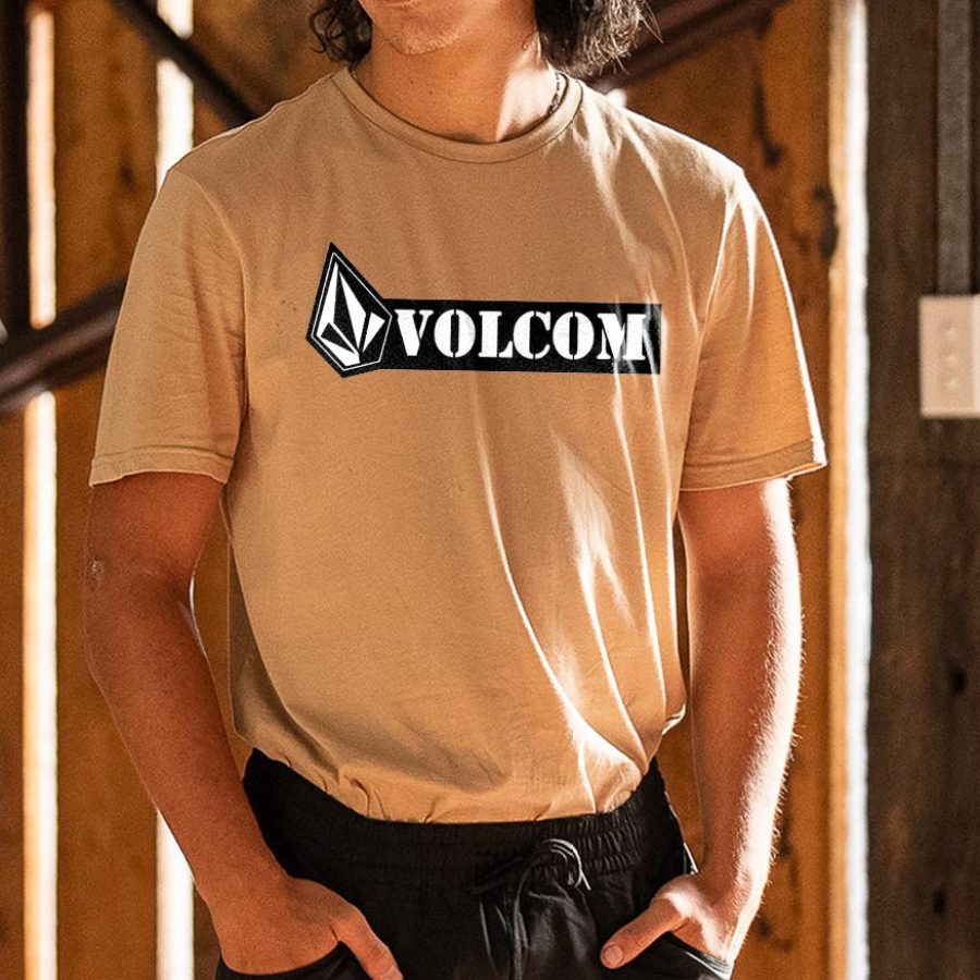 

Camiseta Masculina Camiseta Vintage Volcom Gráfico Manga Curta Tamanho Grande Ao Ar Livre Casual Verão Diariamente Tops Caqui