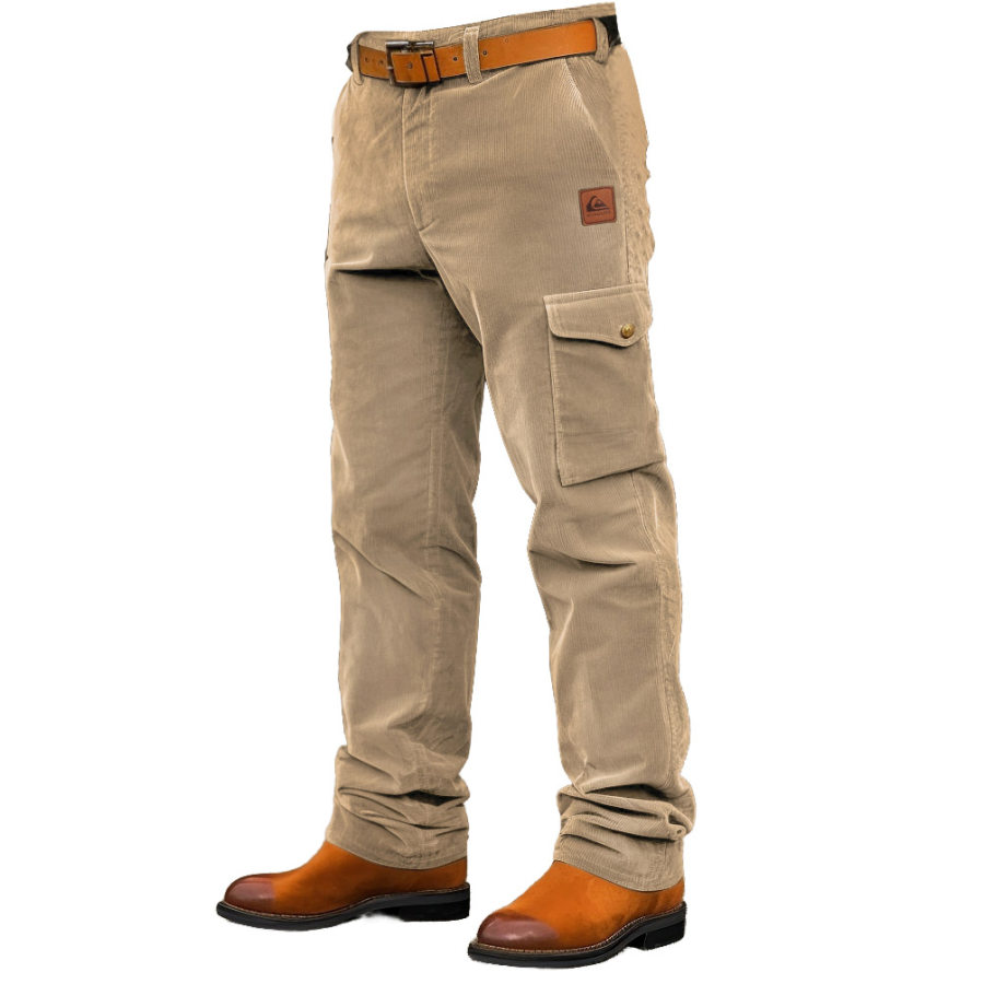 

Men's Cargo Pants Vintage Surf Corduroy Pockets Outdoor Full Length Casual Daily Work Trousers Khaki