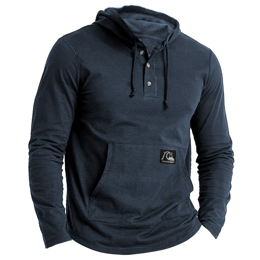 

Quicksilver Men's Hoodie Vintage Henley Pocket Casual Vacation Hooded T-shirt