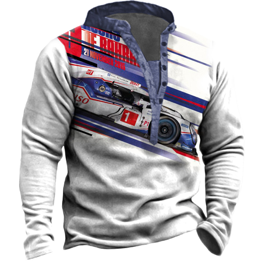 

Men's Vintage Racing Race Stripe Floral Casual Henley Collar Long Sleeve T-Shirt