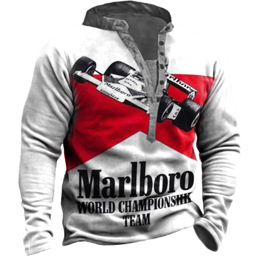

Men's Vintage Racing Race Stripe Floral Casual Henley Collar Long Sleeve T-Shirt