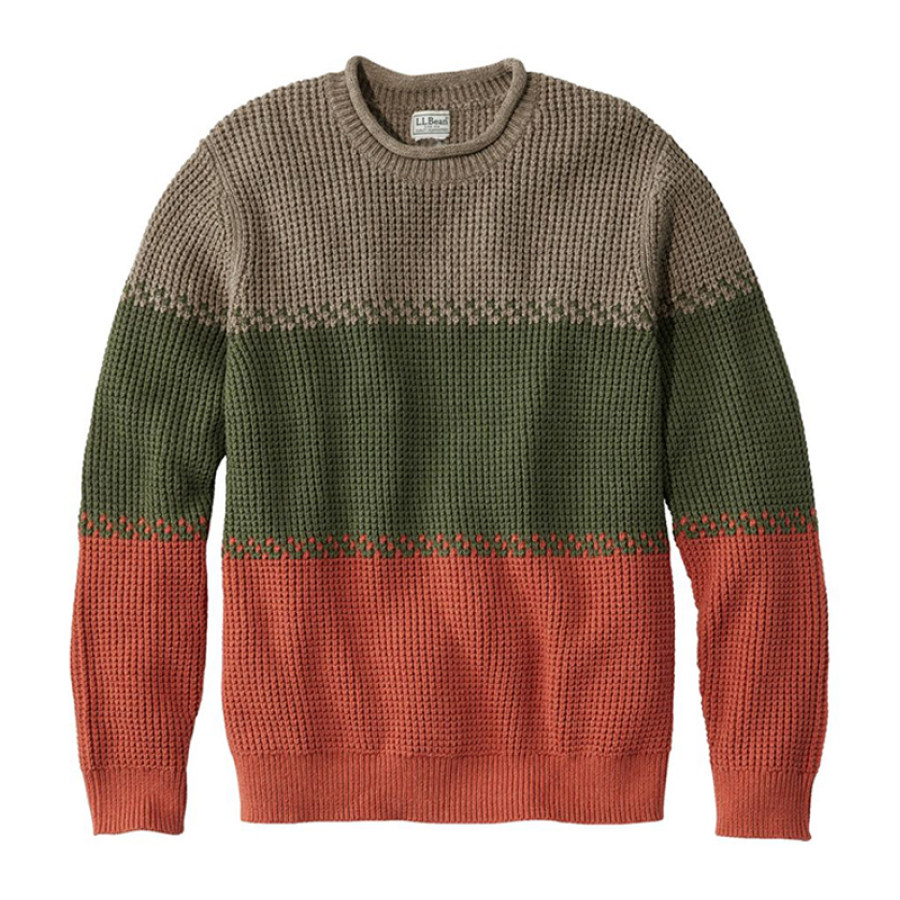 

Norwegian Sweater Men's Organic Cotton Waffle Sweater Rollneck Crew Stripe Qutdoor Autumn And Winter Warm Top