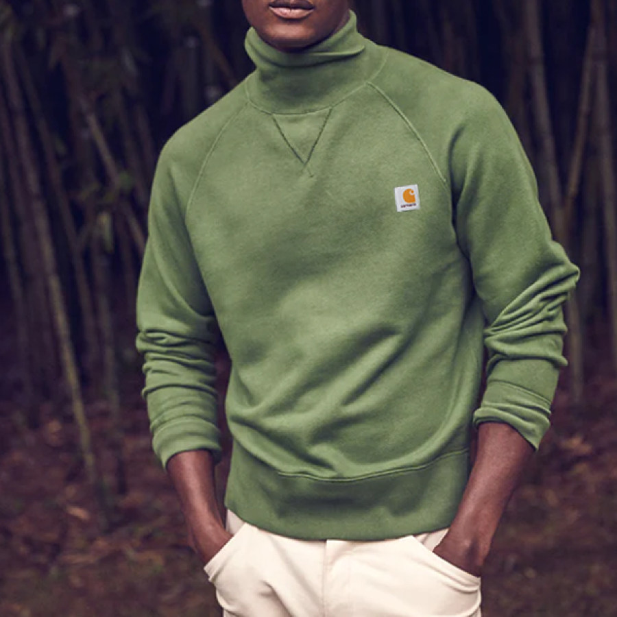 

Men Vintage Wash Sun-Faded Turtleneck Sweatshirt Army Green Medium Top