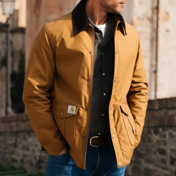 Men's Jacket Vintage Pocket Lapel Corduroy Collar Outdoor Canvas Coat - Cotosen.com